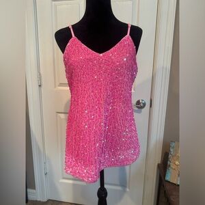 Women’s Pink Sequin & Velvet Cami Top